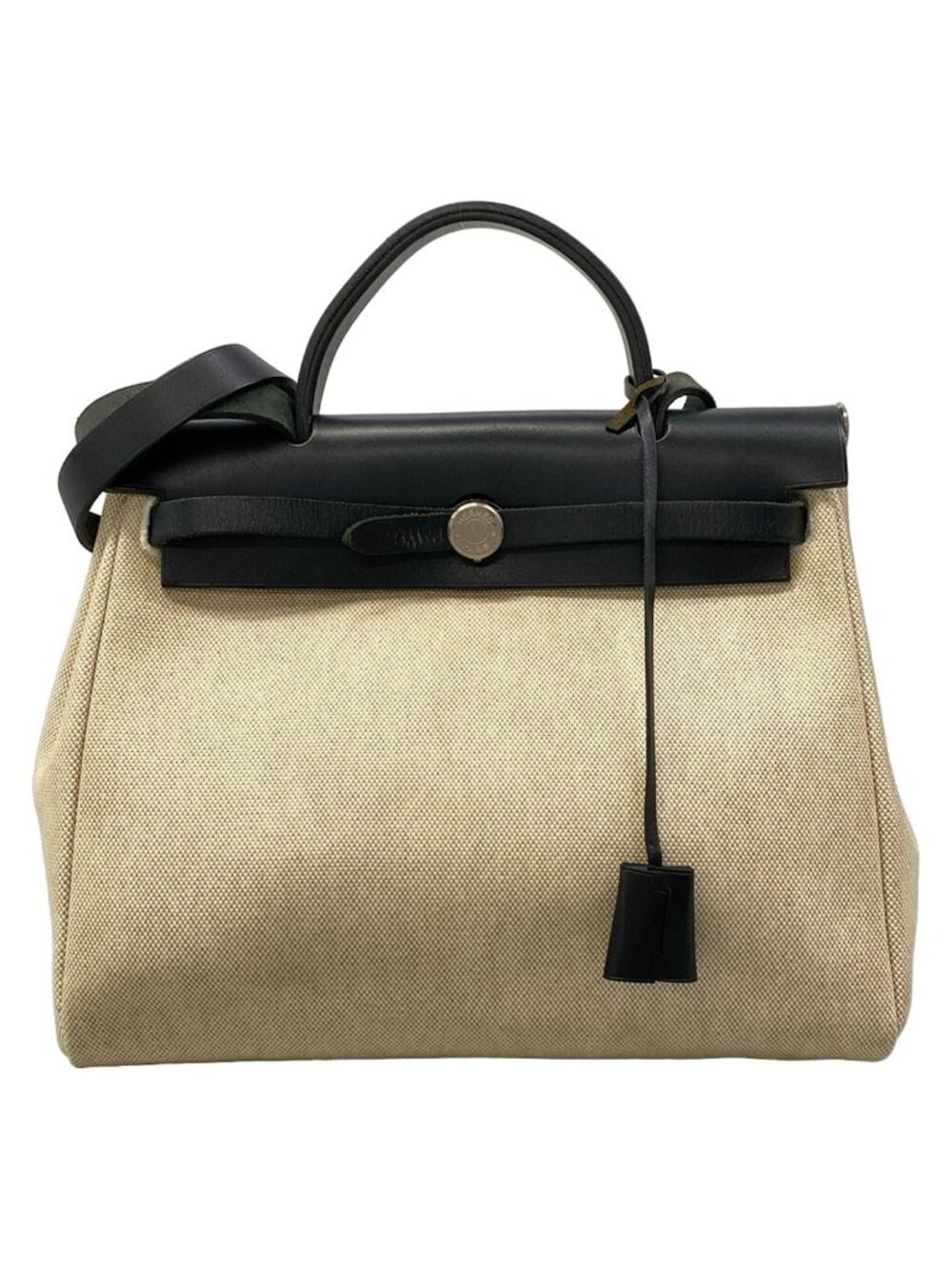 Hermes Handbag Herbag PM Beige Black Silver Leather